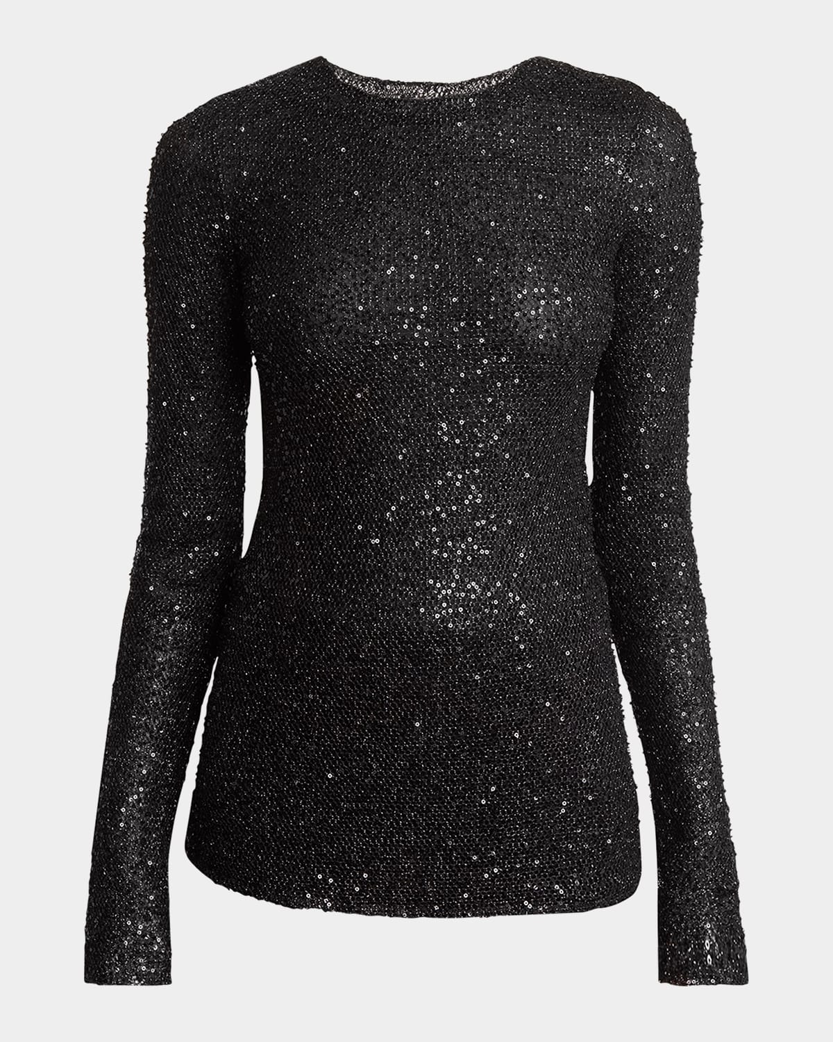 Shop Proenza Schouler Sophie Long-sleeve Sequin Top In Black