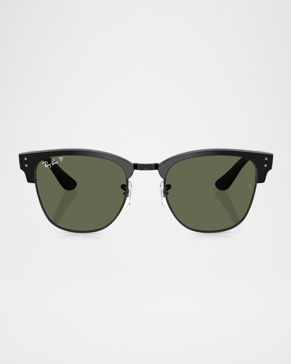 Ray Ban Clubmaster Reverse Sunglasses Black Frame Green Lenses Polarized 54-21 In Black Green