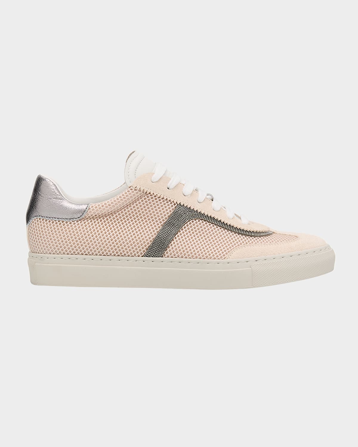 Brunello Cucinelli Mesh And Suede T-toe Sneakers In Oat