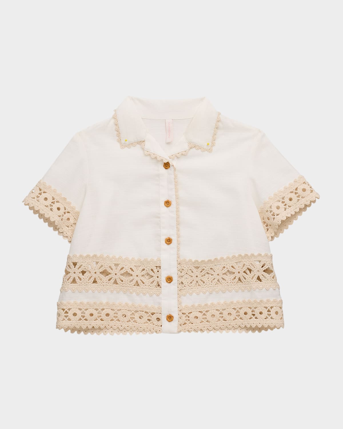 Shop Zimmermann Girl's Wylie Scallop Trim Shirt In Ivory Ivo