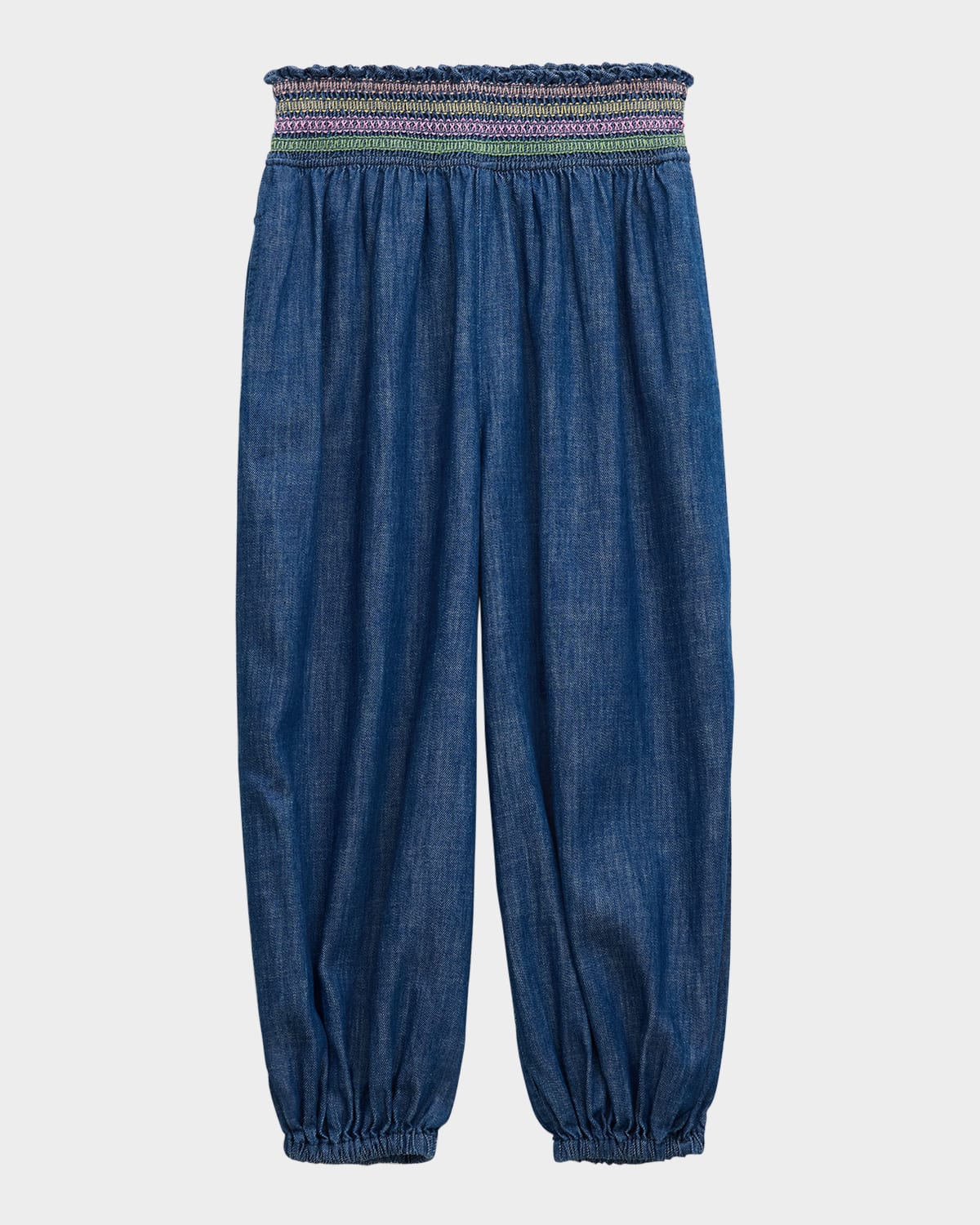 Zimmermann Girl's Tallow Shirred Denim Pants In Blue Lagoon Blg