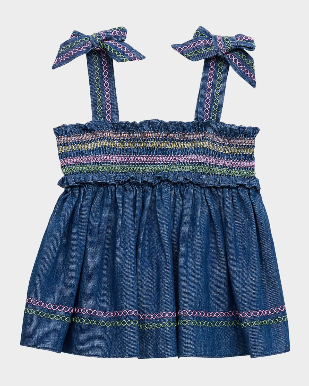 ZIMMERMANN GIRL'S TALLOW SHIRRED DENIM TOP 