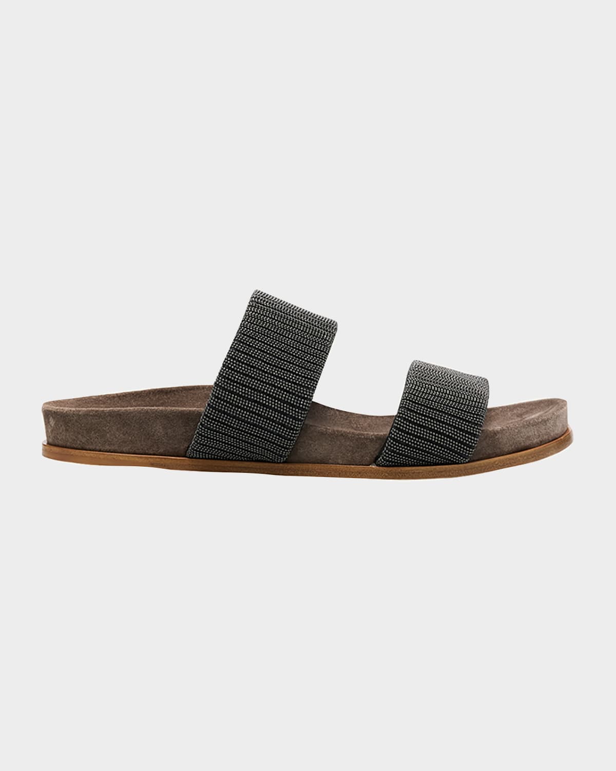 Brunello Cucinelli Double-band Monili Slide Sandals In Anthracite