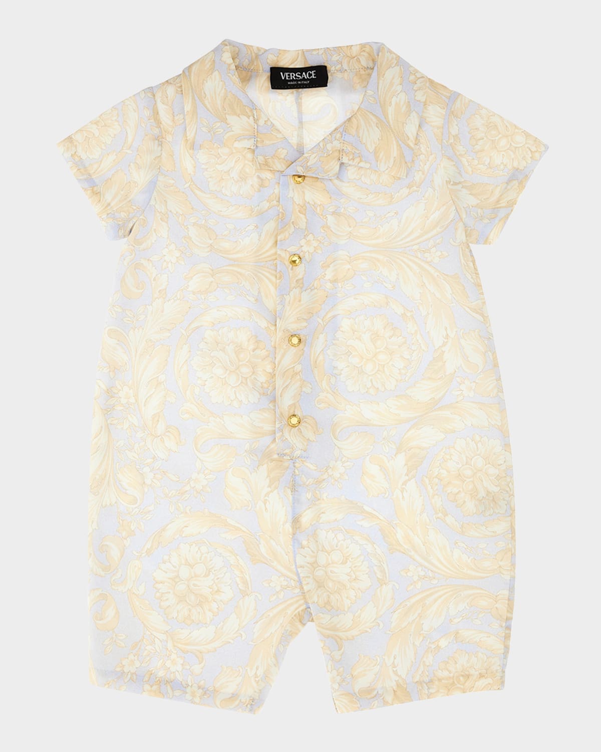 Versace Boy's Barocco-print Playsuit In New Born Blue Bone