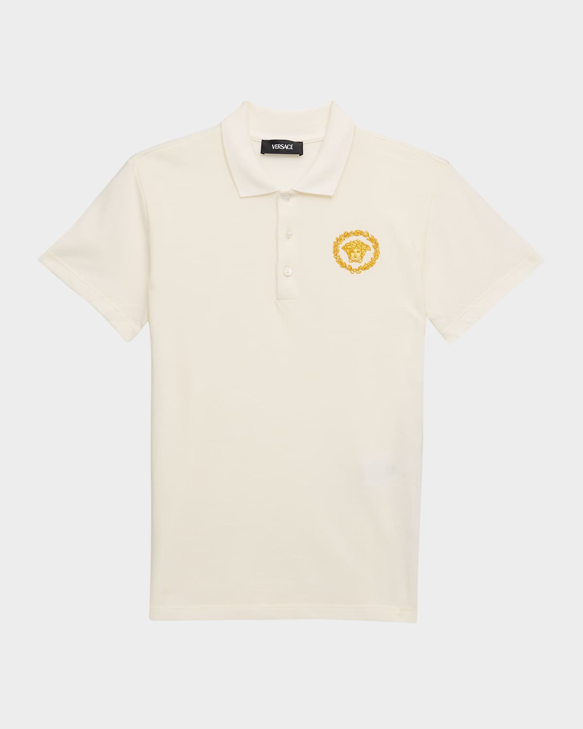 Versace Boys' Piquet Medusa Alloro Print Polo - Little Kid In White Gold