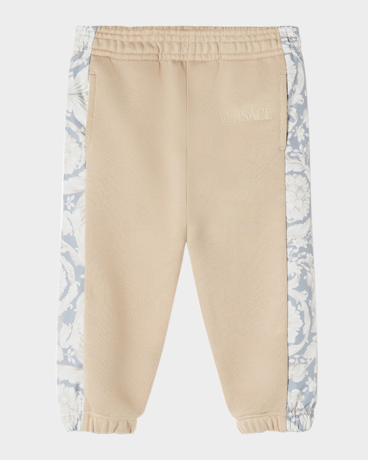 Versace Boy's Barocco-trim Fleece Sweatpants In Sand Castle Concrete Bone