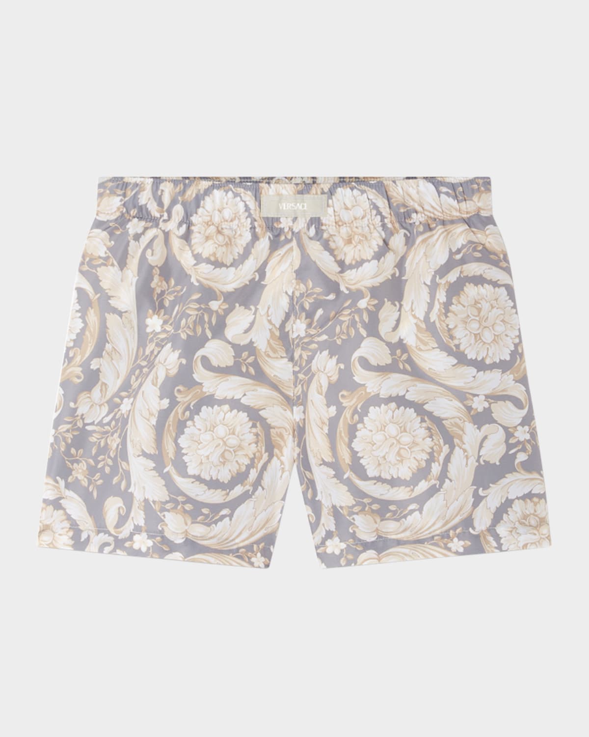 Versace Barocco-print Silk Shorts In Concrete Bone