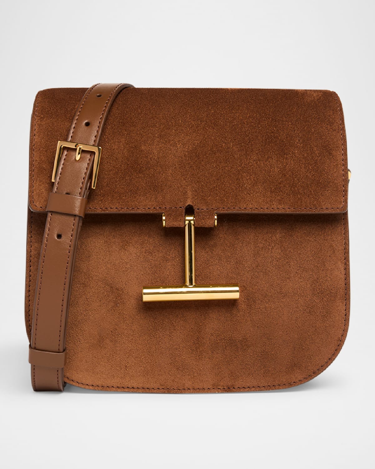 Shop Tom Ford Tara Mini Flap Crossbody Bag In Suede And Leather In Whisky