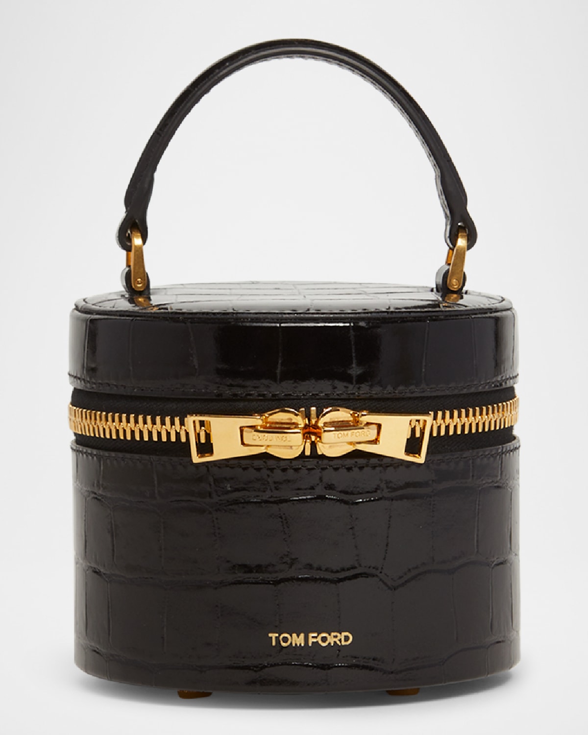 Tom Ford Audrey Mini Bucket Bag In Shiny Croc-printed Leather In Black