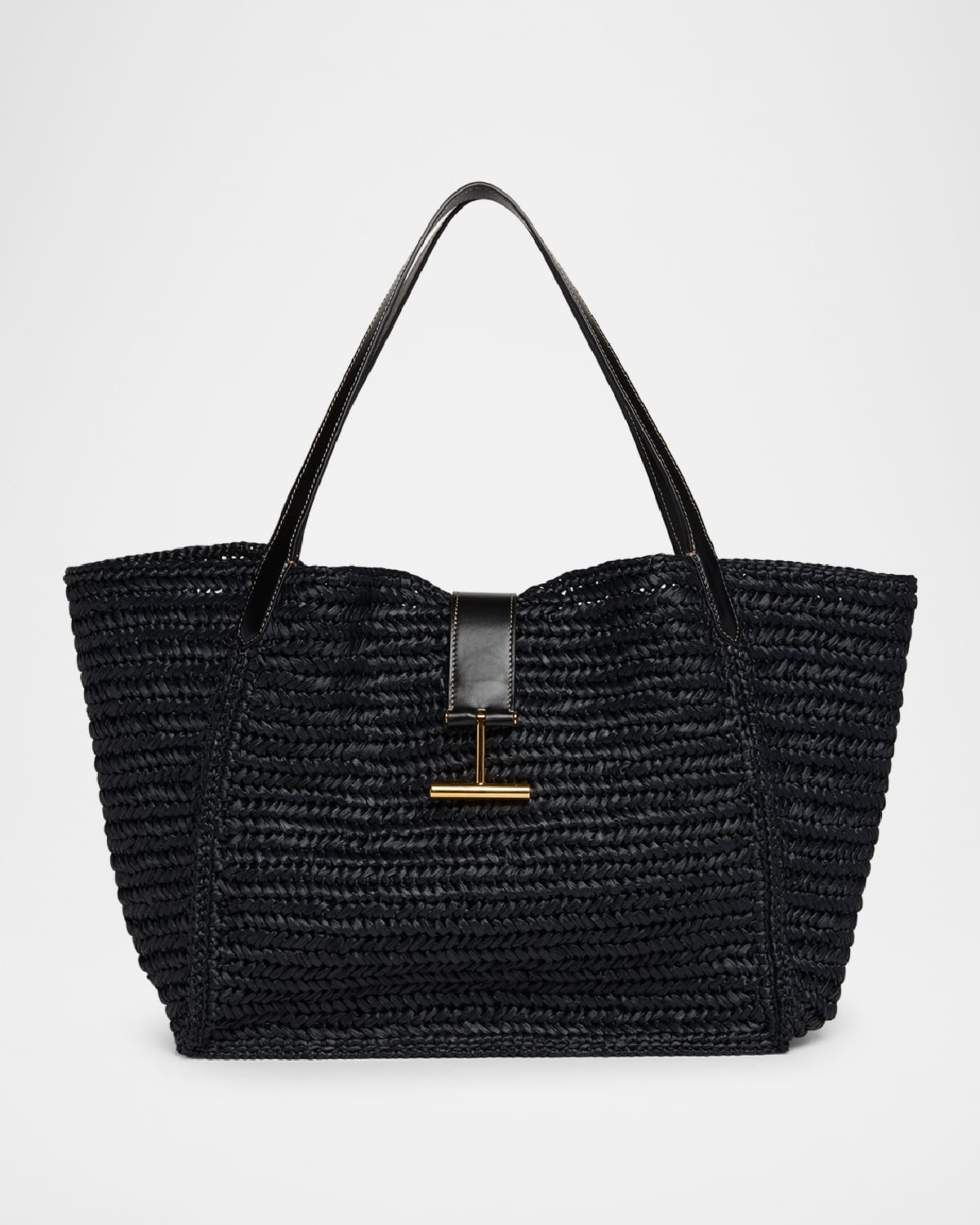 TOM FORD TARA LARGE TOTE BAG IN RAFFIA VISCOSE AND LEATHER 