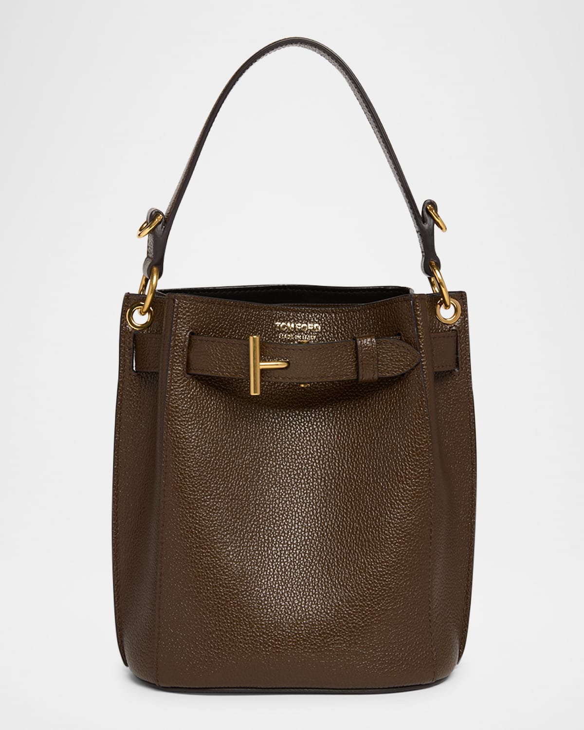 Tom Ford Audrey Mini Bucket Bag In Grain Leather In Dark Khaki