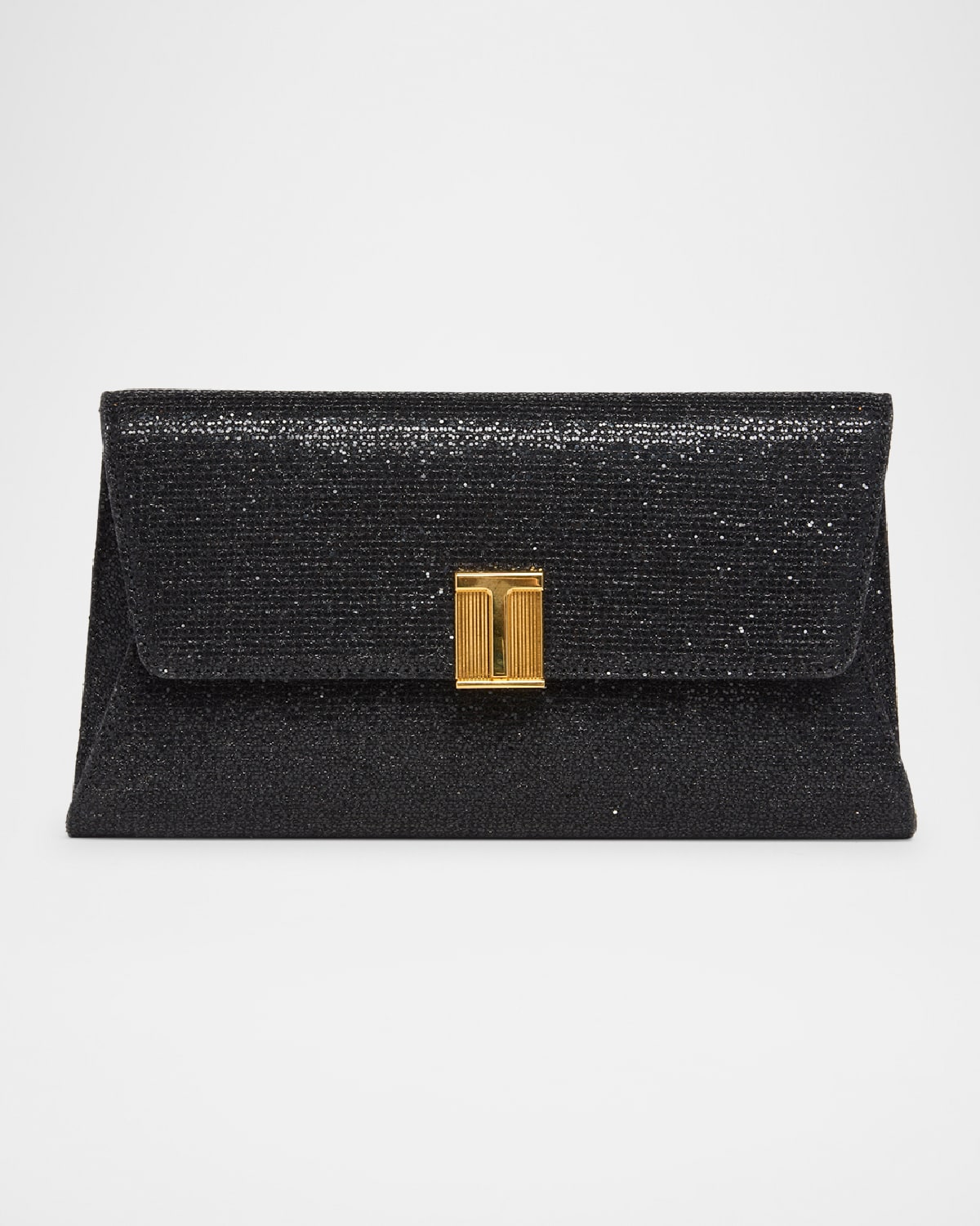 Tom Ford Nobile Flap Clutch Bag In Glitter Textured Fabric In Black