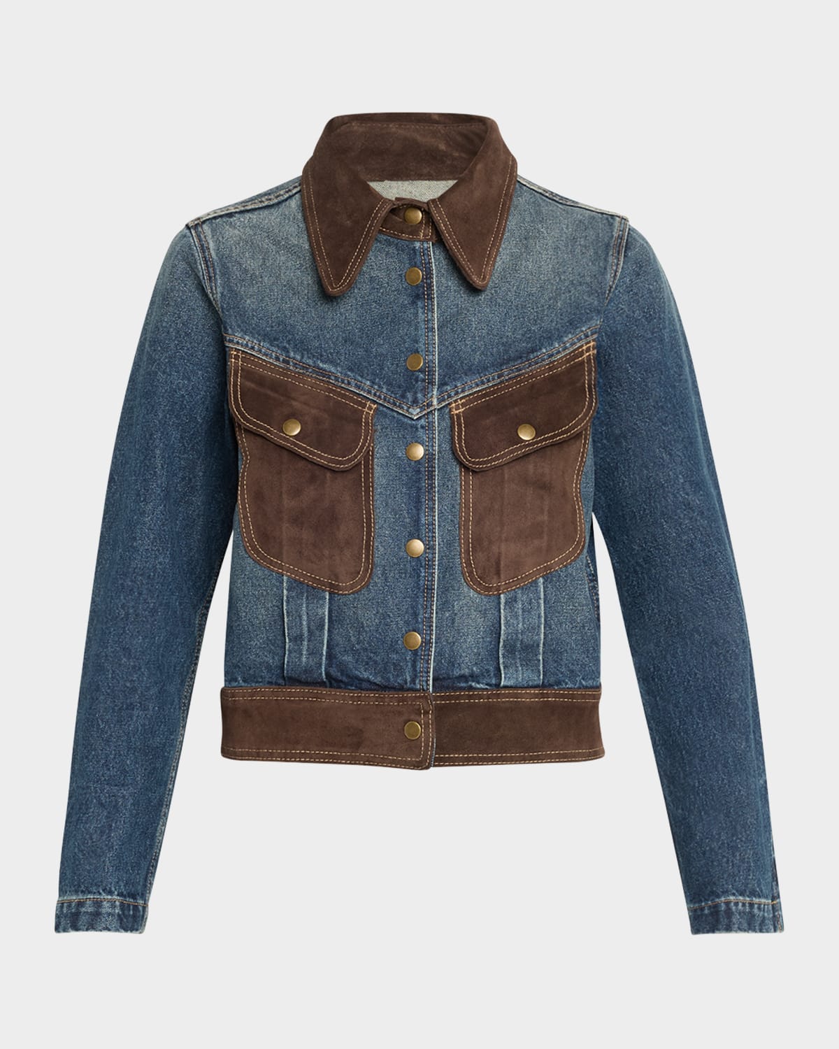 Shop Nili Lotan Brooklyn Suede-trim Denim Jacket In Simon Wash