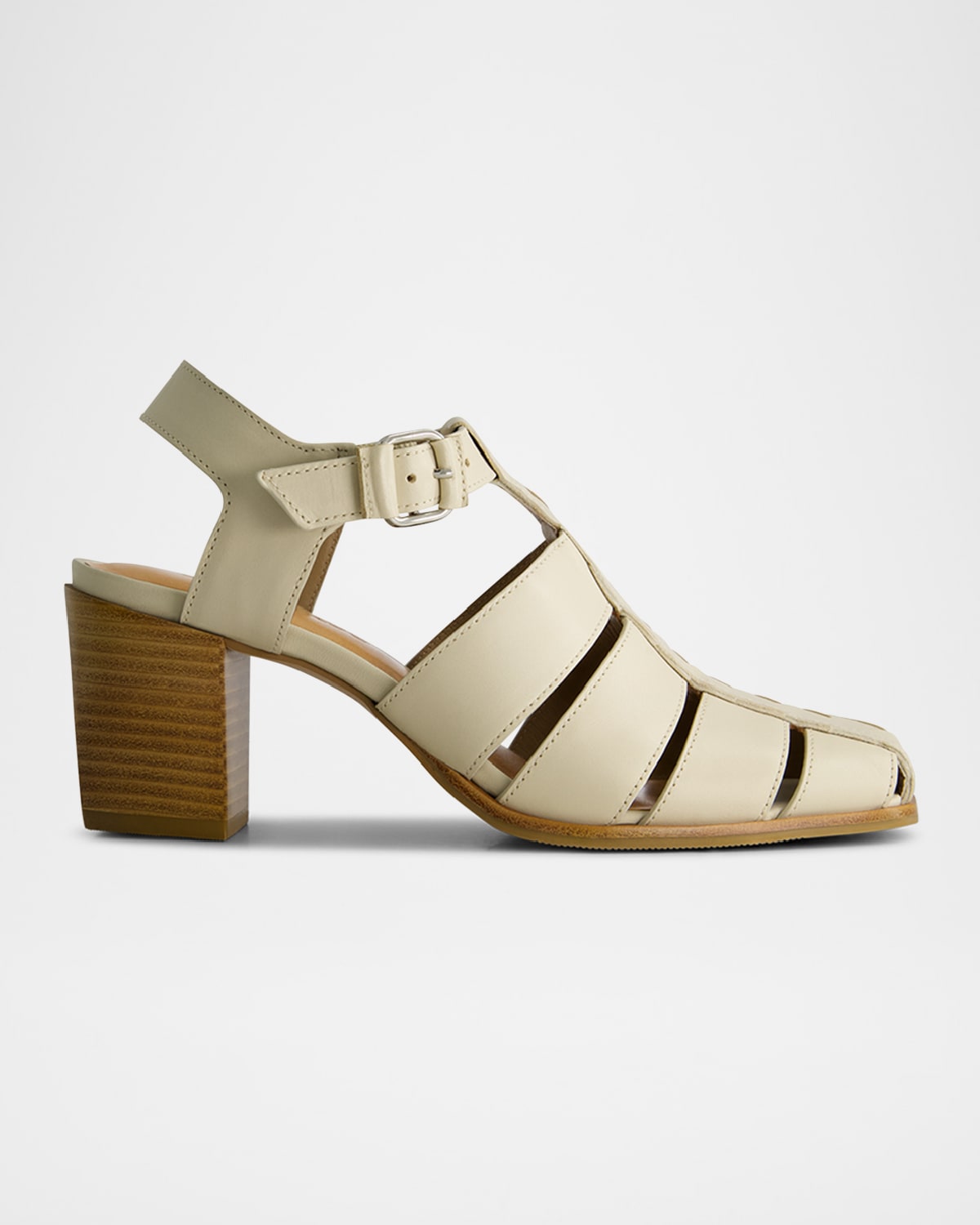 Shop Bernardo Belmont Leather Heeled Fisherman Sandals In Eggshell Antique Calf