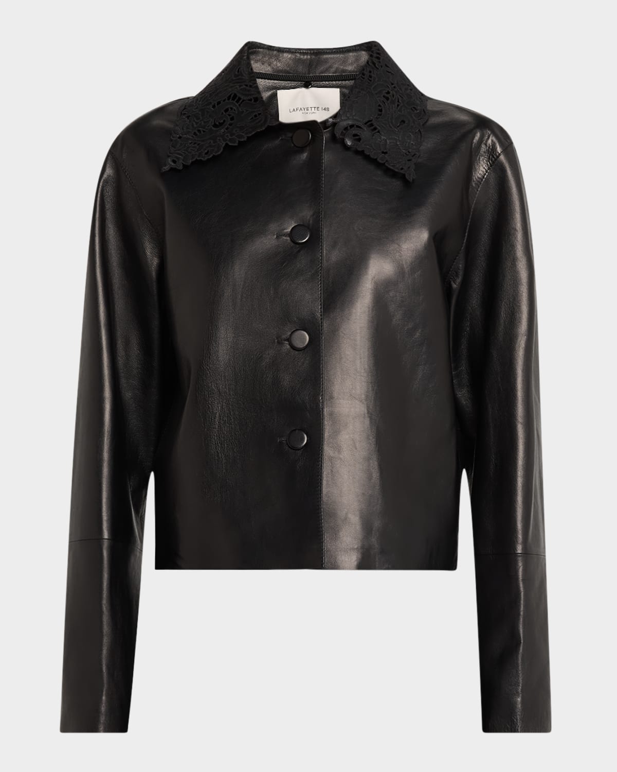 Leather Jacket with Detachable Collar