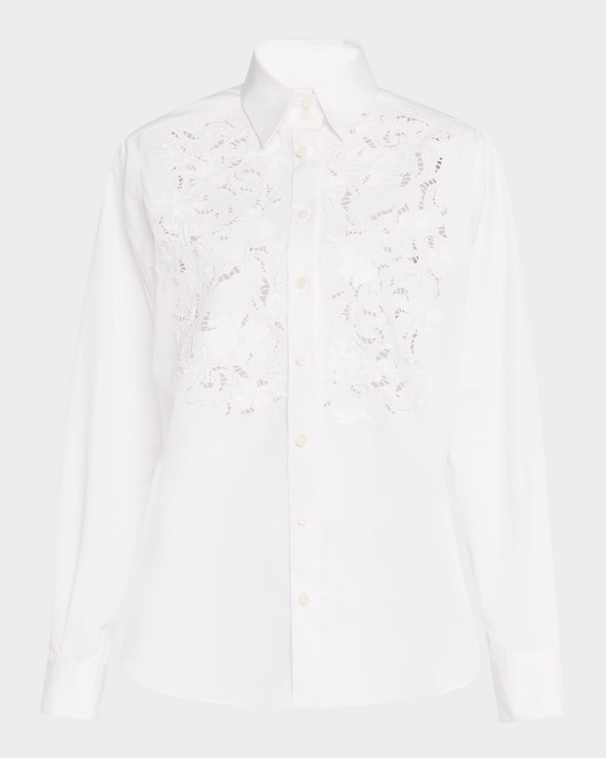 Lafayette 148 Embroidered Cotton Shirt In White