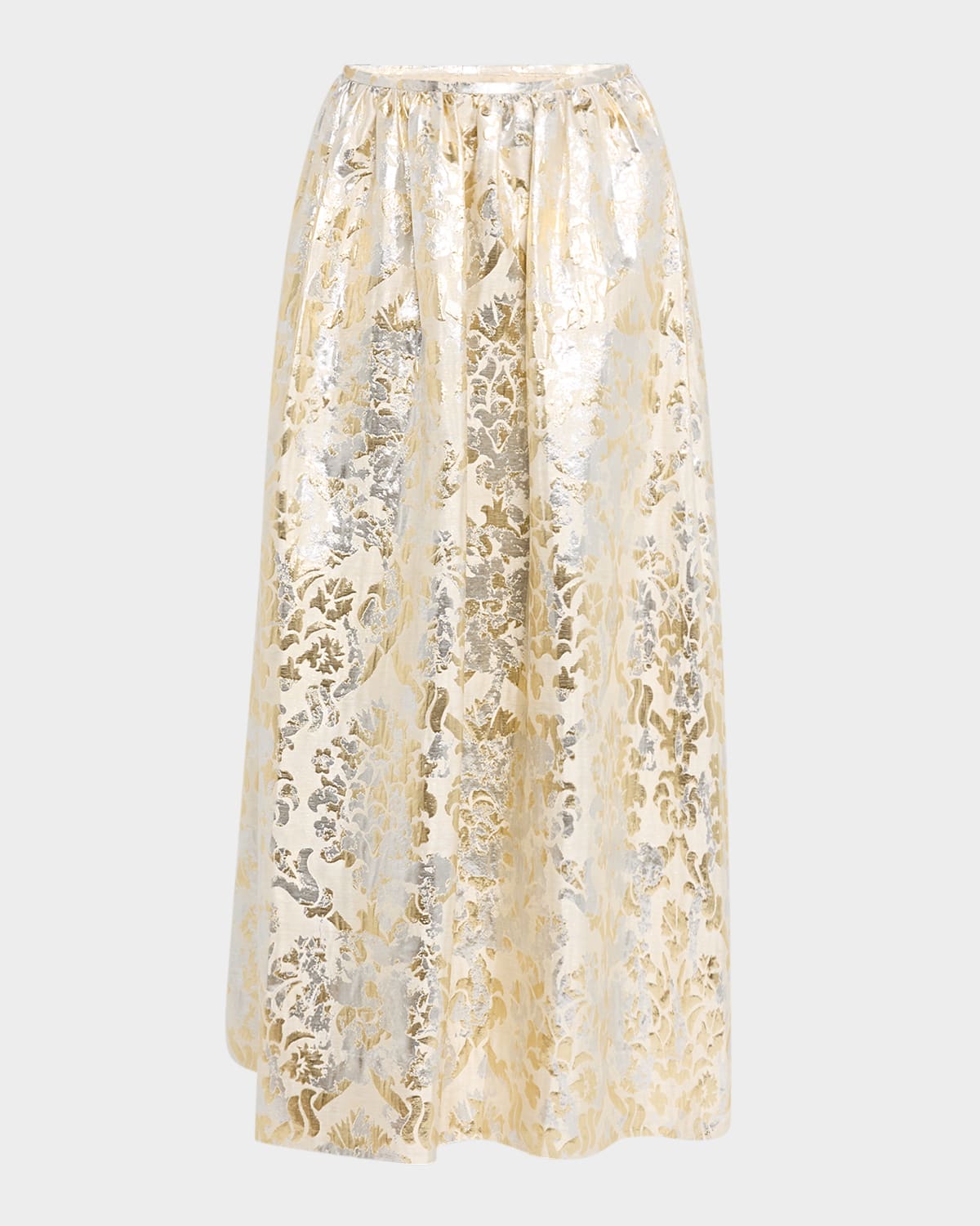 Shop Lafayette 148 A-line Metallic Jacquard Maxi Skirt In Pearl Metallic