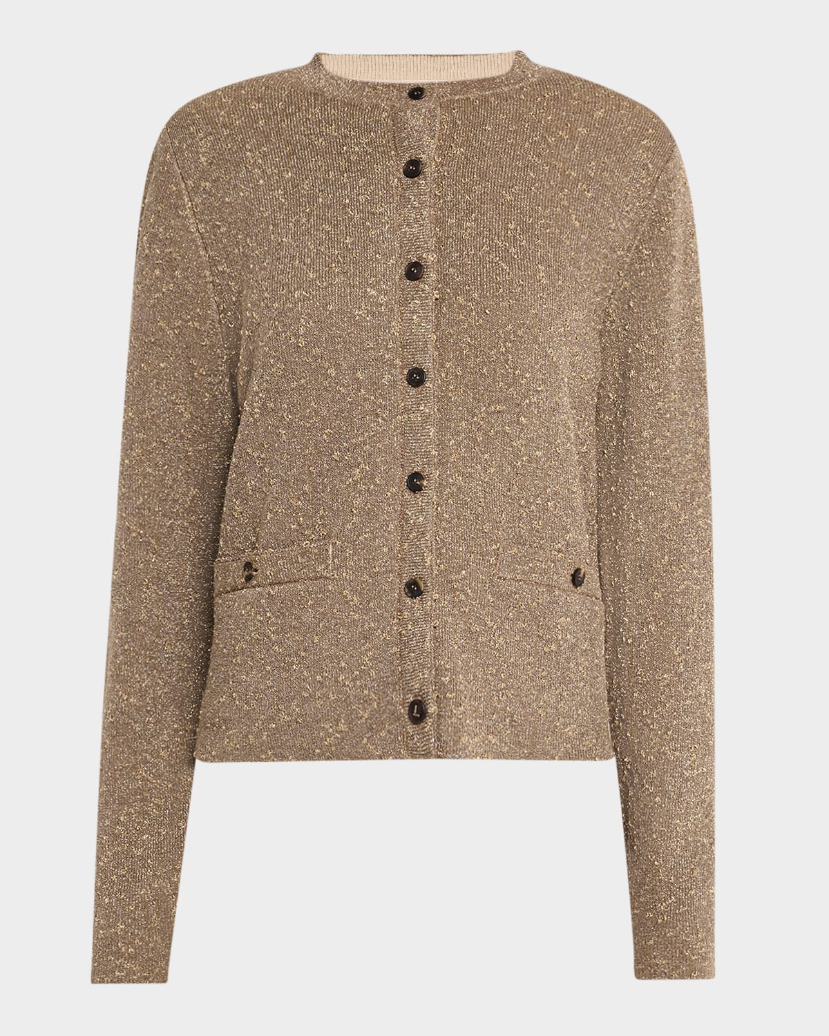 Lafayette 148 Button-down Shimmer Knit Cardigan In Smoked Taupe Metallic
