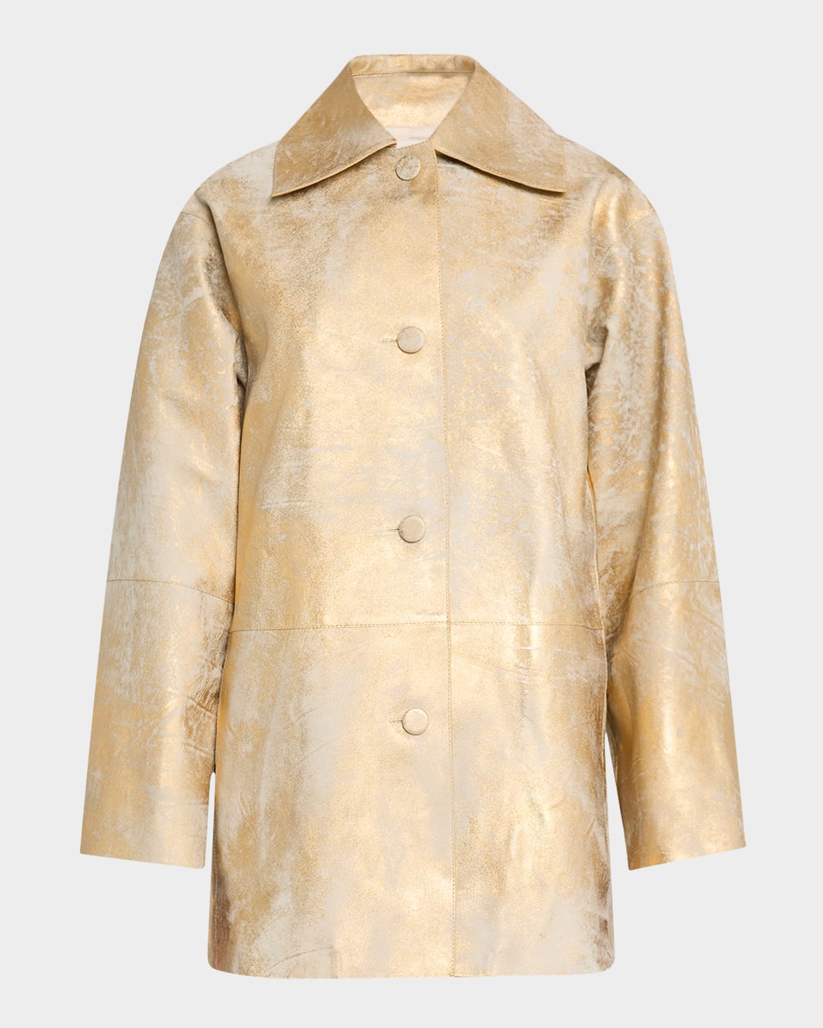 Oversized Metallic Leather Swing Coat
