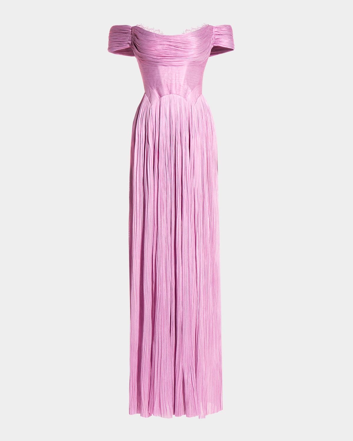 Maria Lucia Hohan Sharon Off-the-shoulder Metallic Plisse Gown In Baby Pink