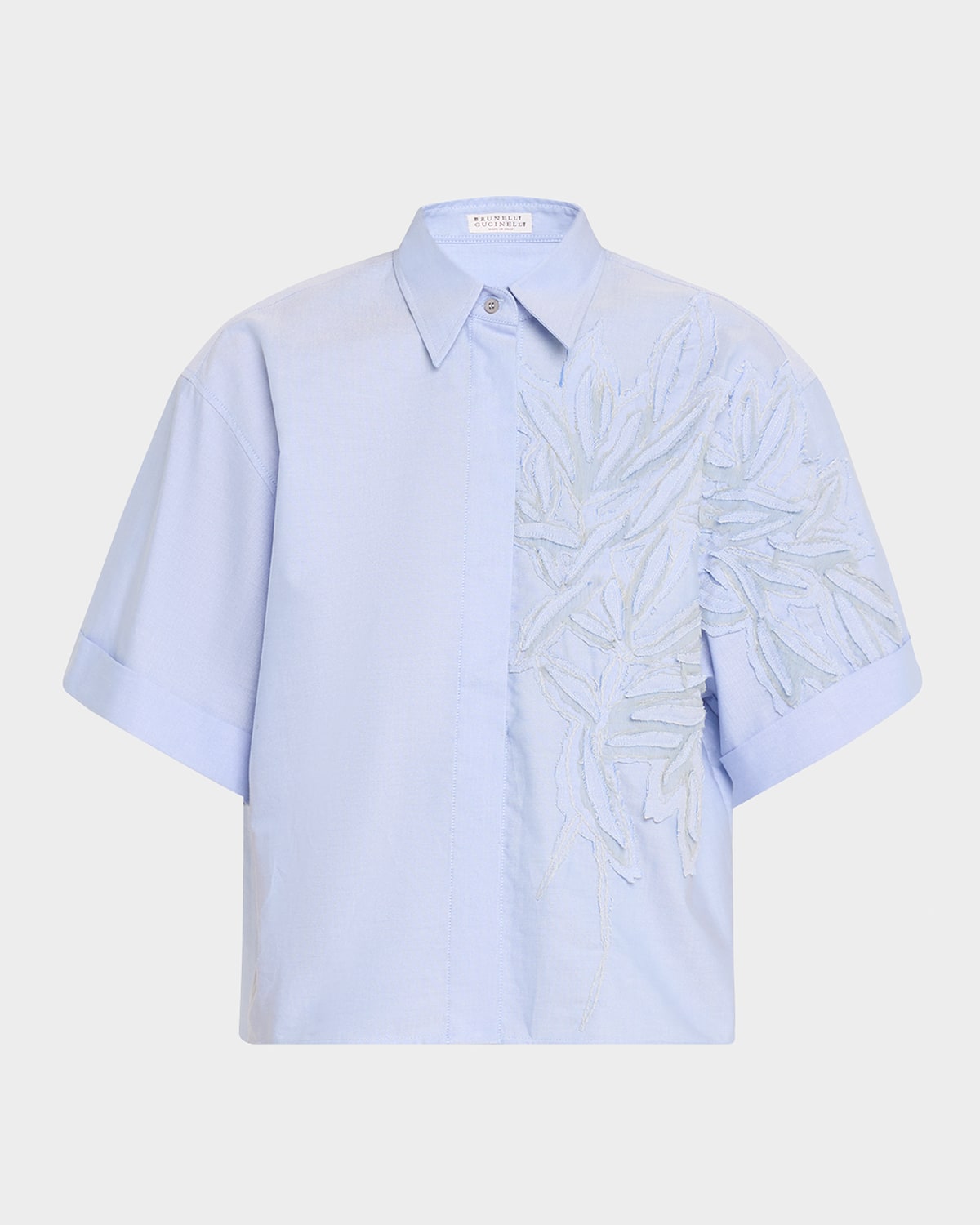 Brunello Cucinelli Herbarium Embroidered Cotton Oxford Shirt