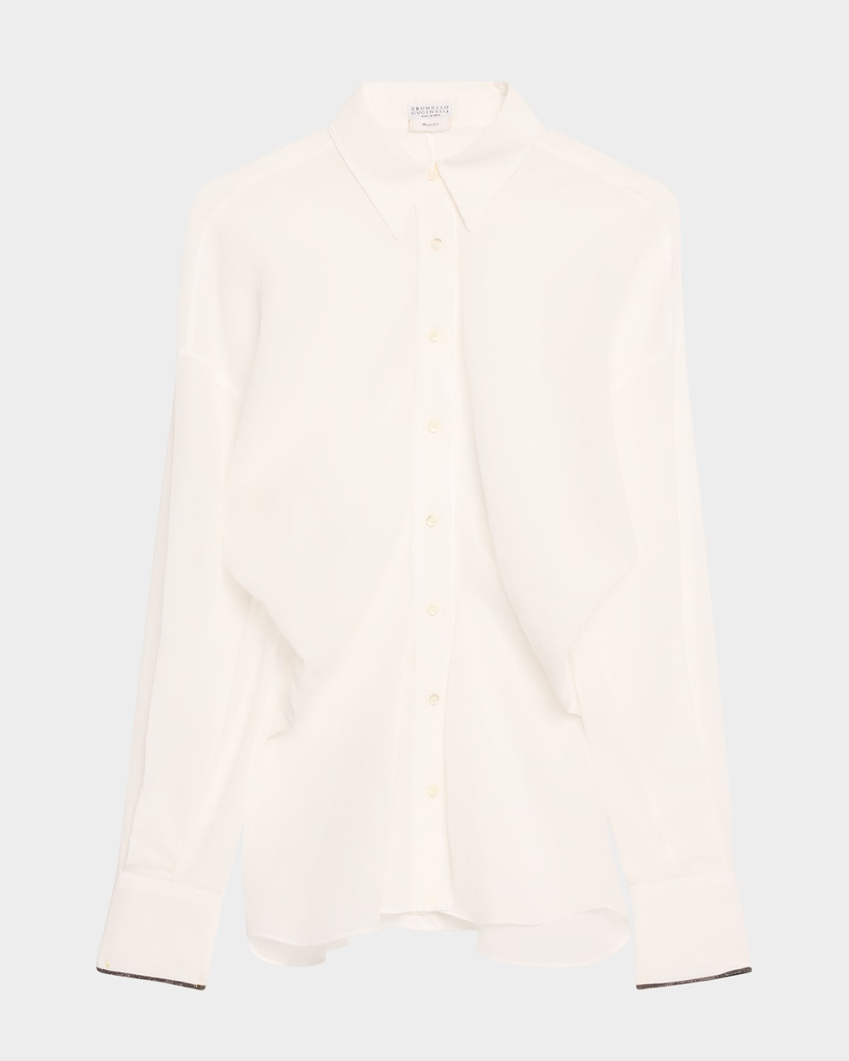 Brunello Cucinelli Monili-cuff Cotton Twill Gauze Slim Blouse In White
