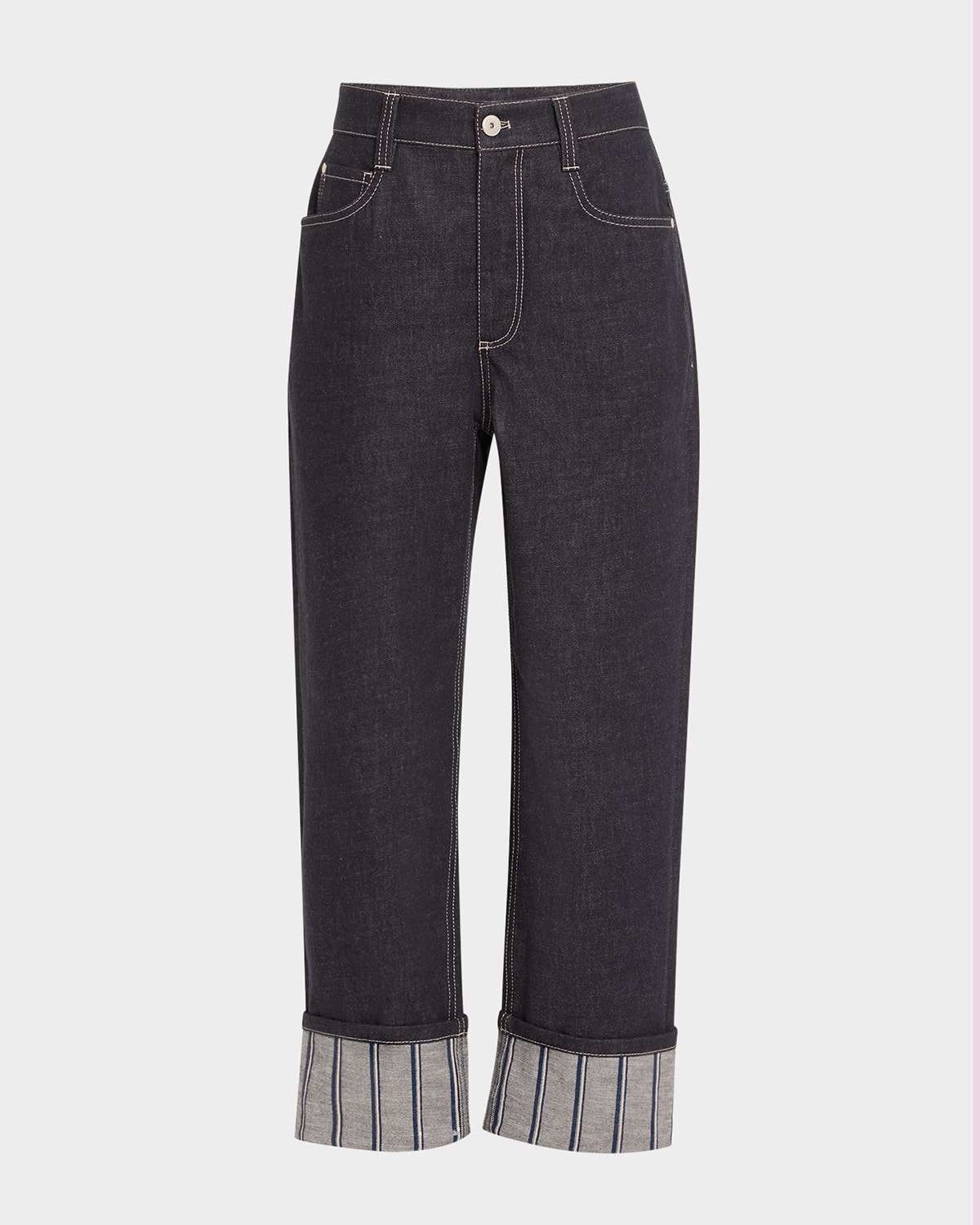 Striped Cuff Straight-Leg Ankle Jeans