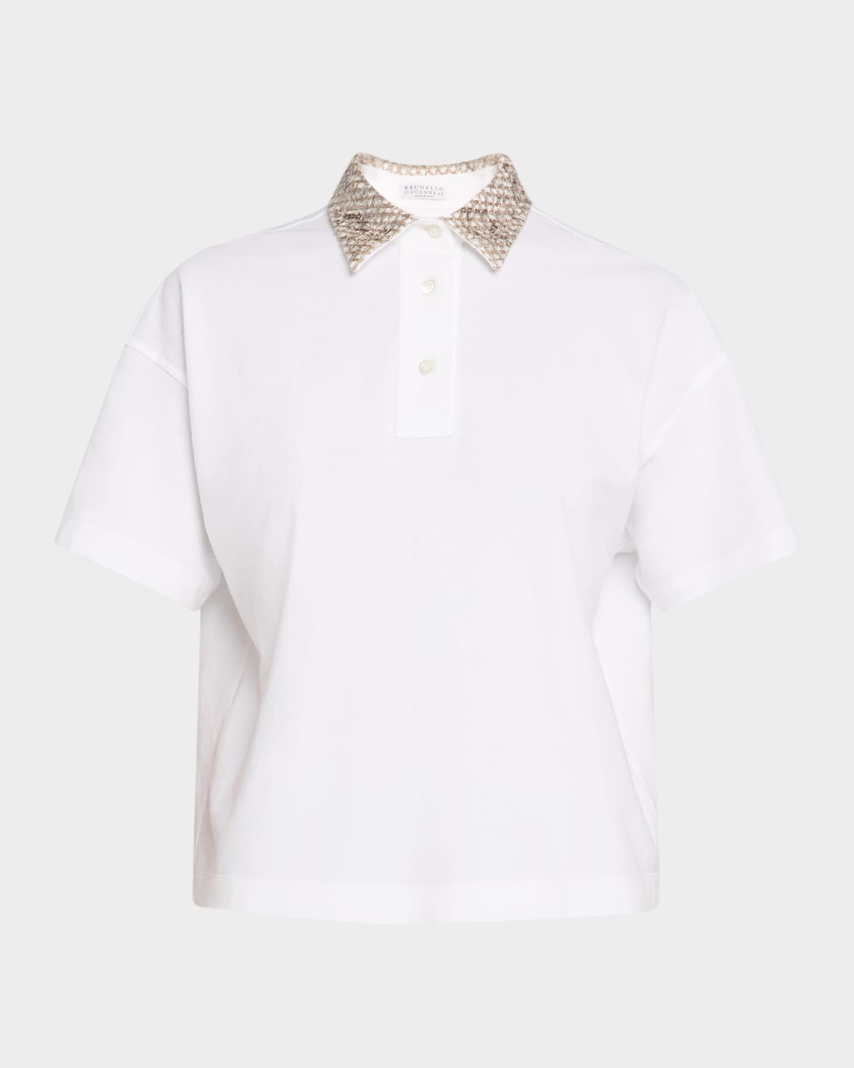 Brunello Cucinelli Embroidered Collar Cotton Piquet Polo Shirt In White