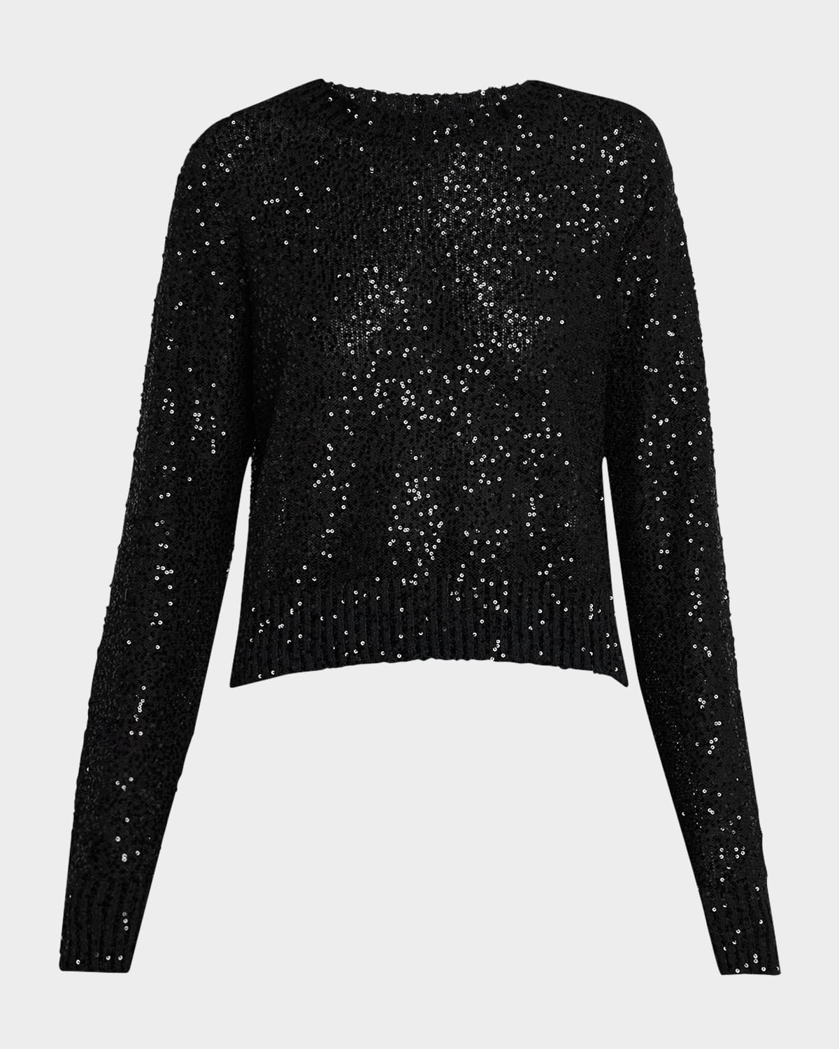 Paillette Linen-Cashmere Crewneck Sweater