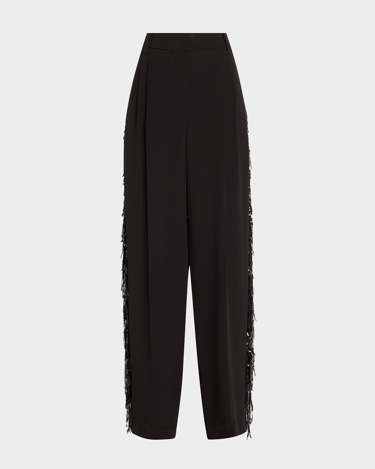 Brunello Cucinelli Low-slung Paillette Waterfall Wide-leg Tuxedo Pants In Black
