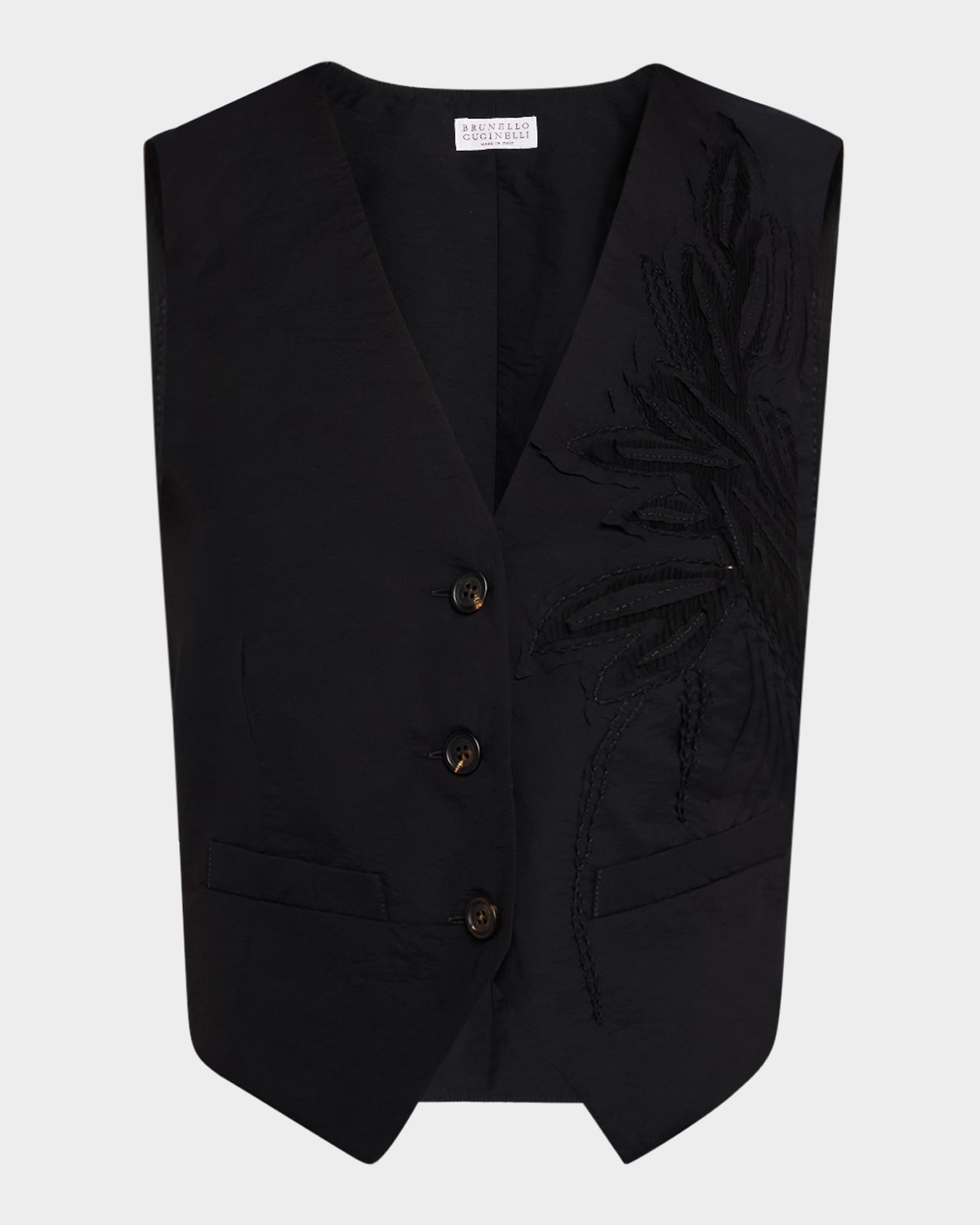 Shop Brunello Cucinelli Herbarium Embroidered Poplin Vest In Black