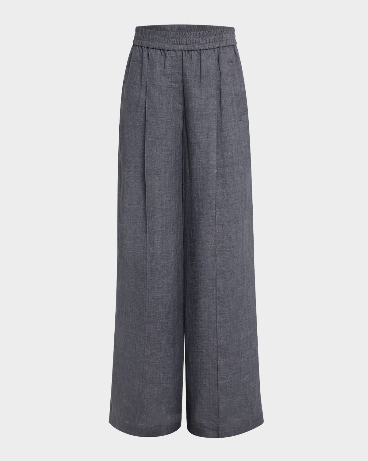 Pleated Wide-Leg Linen Pull-On Trackpants