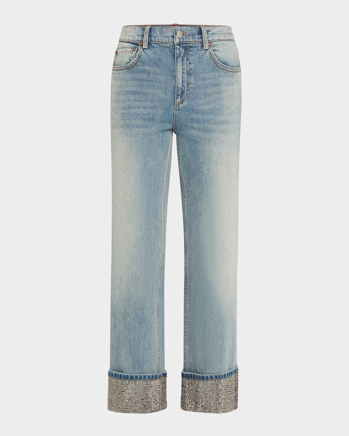 Alice And Olivia Weezy Embellished-cuff Jeans In Sierra Light Blue