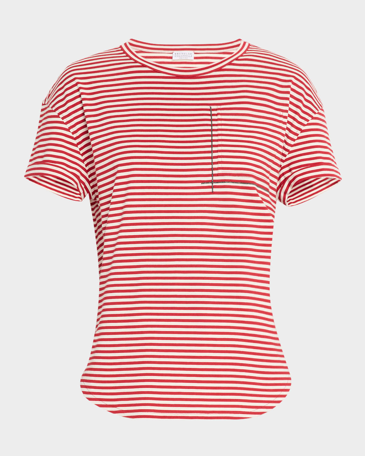 Brunello Cucinelli Monili Pocket Striped Jersey T-shirt In C7048 White Red