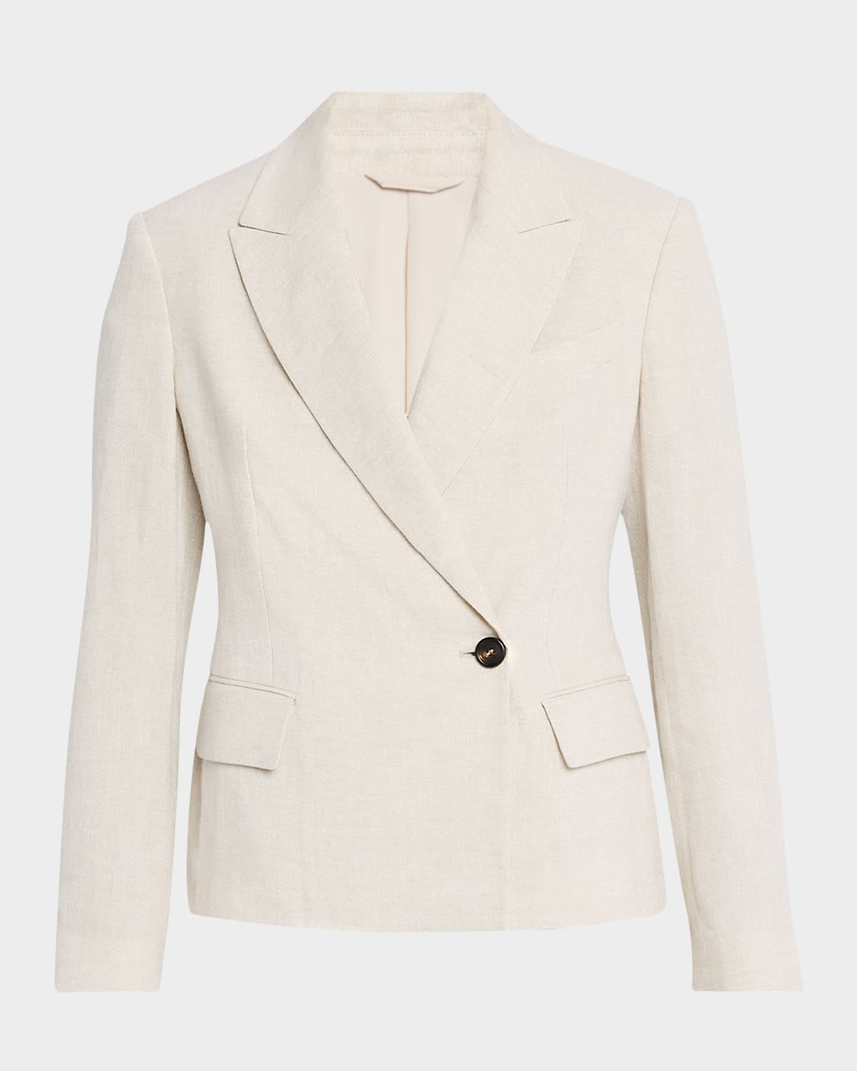BRUNELLO CUCINELLI METALLIC CANVAS LINEN DOUBLE-BREASTED JACKET 