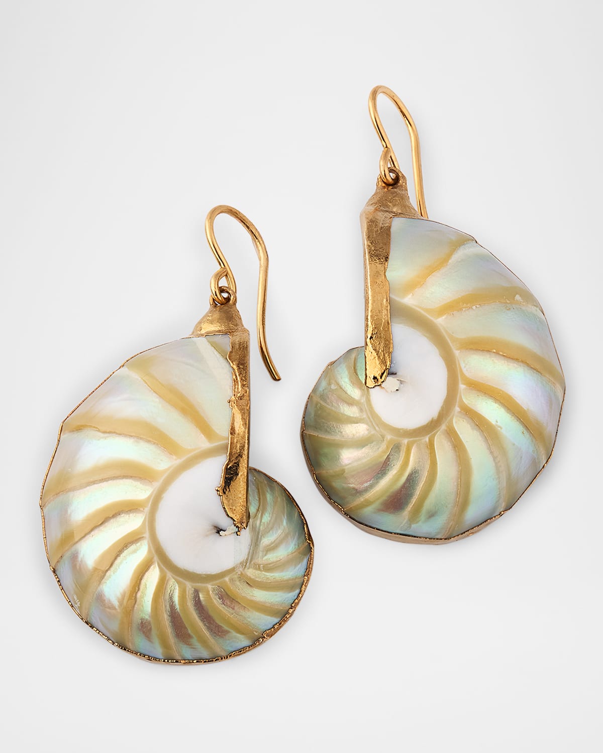 Devon Leigh White Ammonite in Gold Foil Earrings