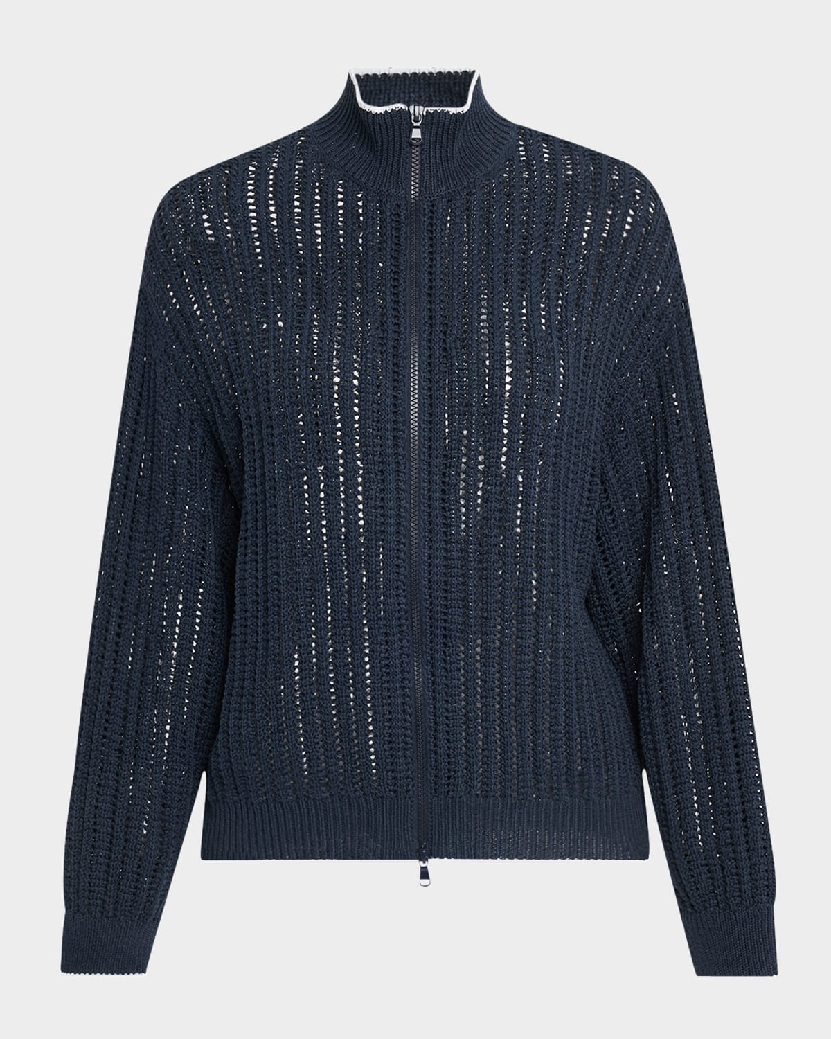 Brunello Cucinelli Cotton Open-knit Zip Cardigan