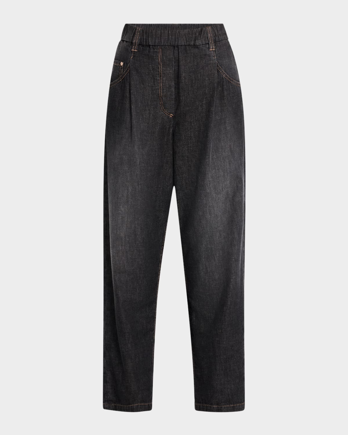 Brunello Cucinelli Pleated Tapered-leg Crop Pull-on Pants In C8972 Black Vintage