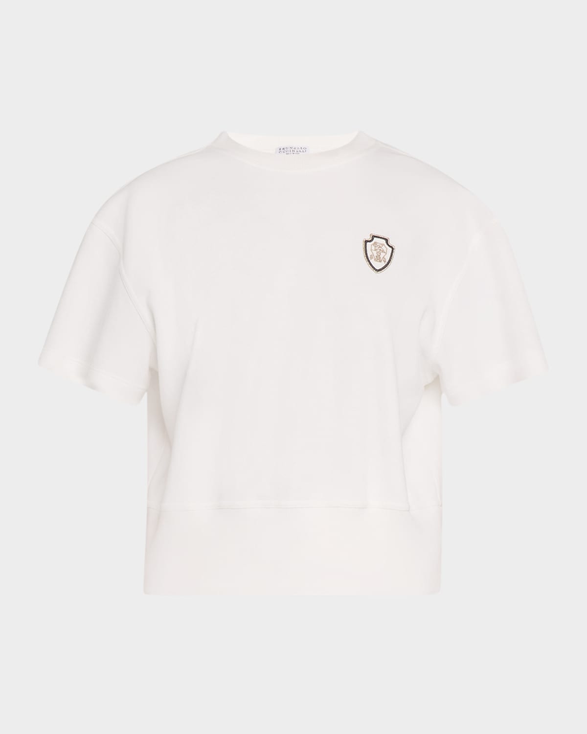 Brunello Cucinelli Crest Short-sleeve Piquet Fleece Top In C7220 Off White