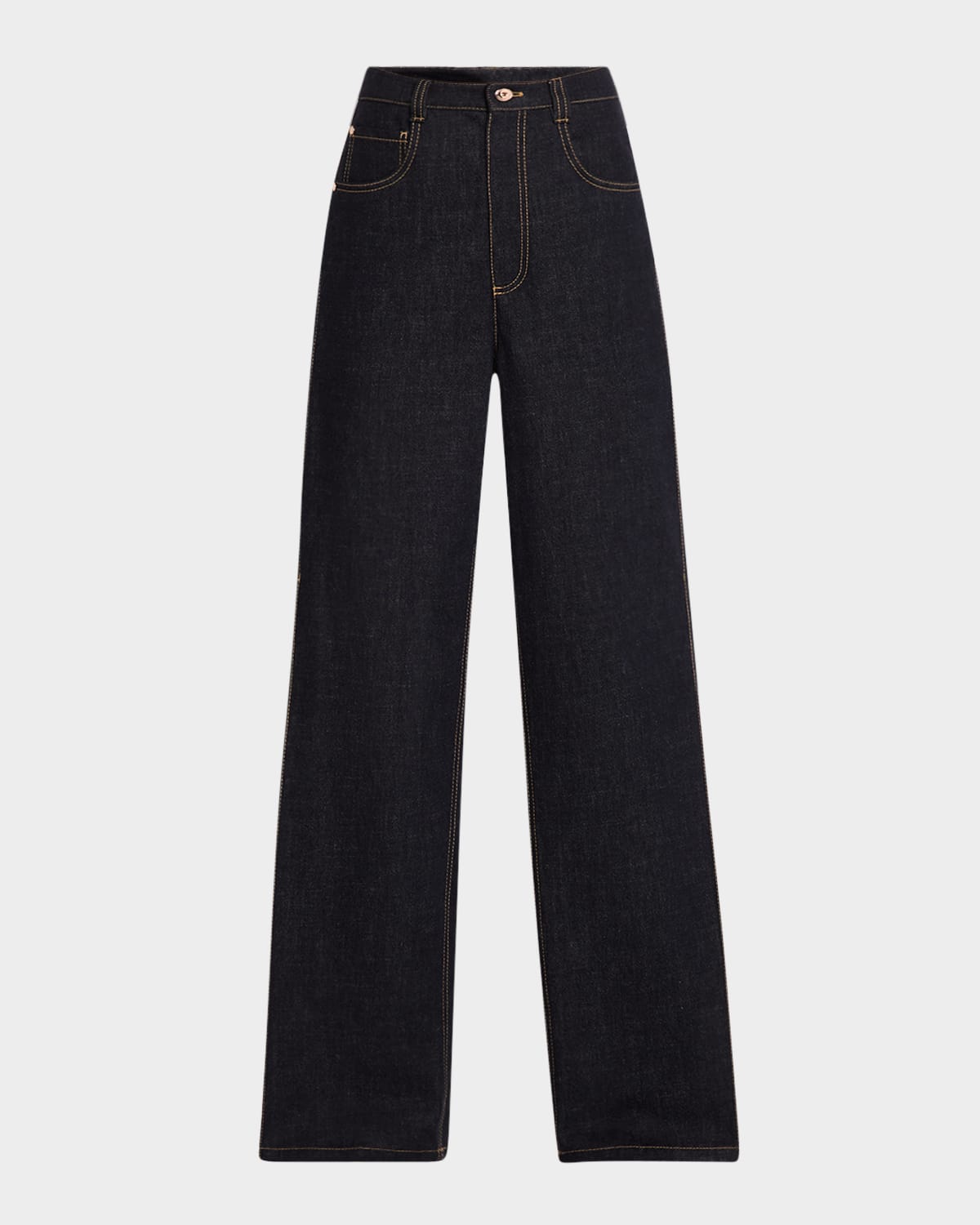 Shop Brunello Cucinelli Pleated-panel Wide-leg Jeans In C001 Denim