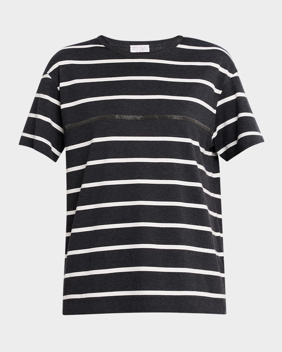 Brunello Cucinelli Monili Striped Short-sleeve Cotton T-shirt In C7049 Anthracite