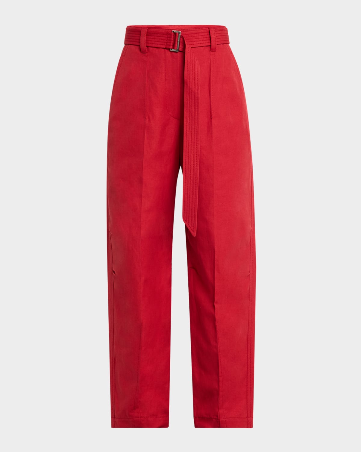 Brunello Cucinelli Pleated Straight-leg Ankle Chino Pants With Belt In C7901 Red