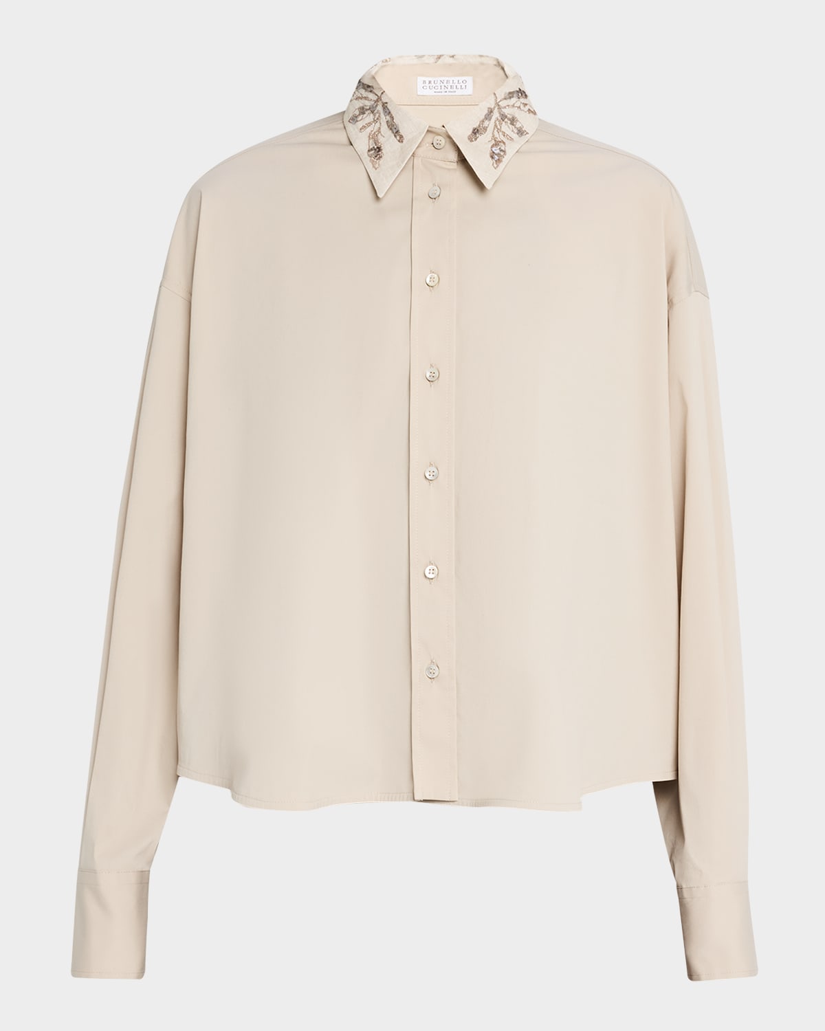 Shop Brunello Cucinelli Herbarium-collar Cotton Poplin Button-down Shirt In C7498 Medium Brown