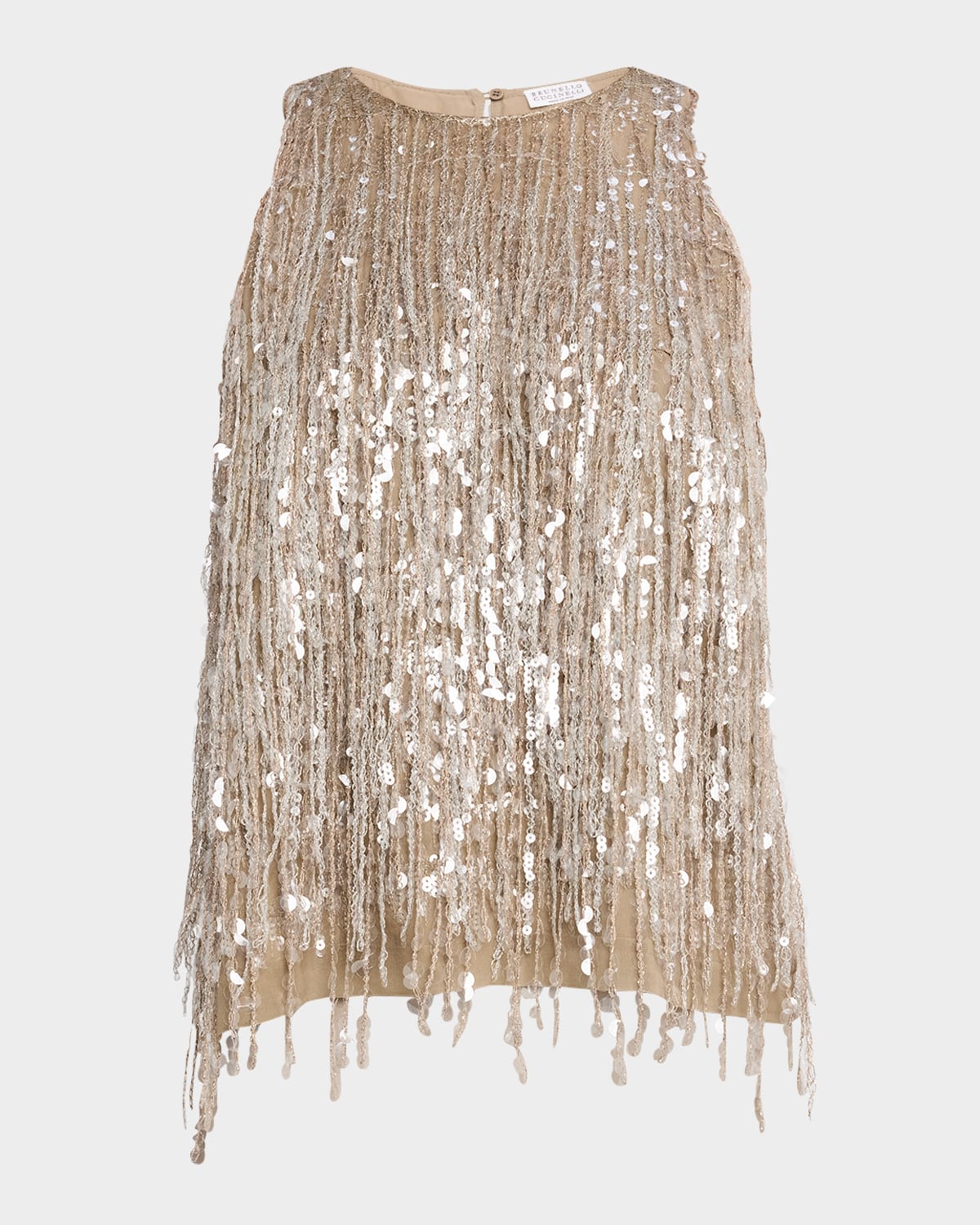 Brunello Cucinelli Paillette Waterfall Silk Tank Top In C9447 Nutshell