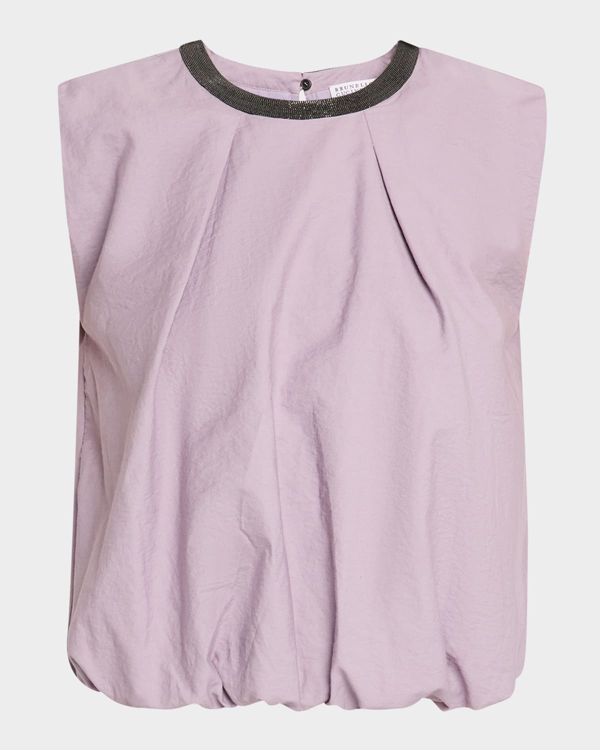 Brunello Cucinelli Monili-collar Cotton Crop Balloon Tank Top In C9101 Purple Ash