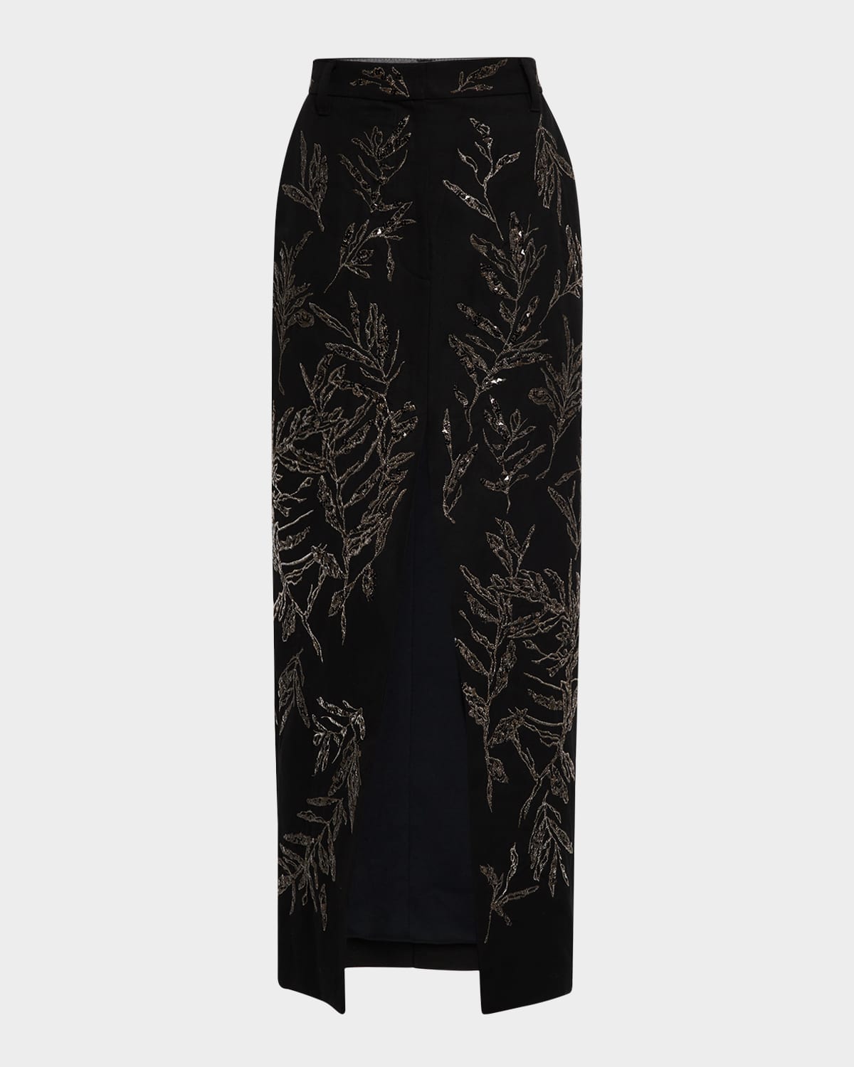 Brunello Cucinelli Herbarium-embroidered Chino Maxi Trouser Skirt In C101 Black