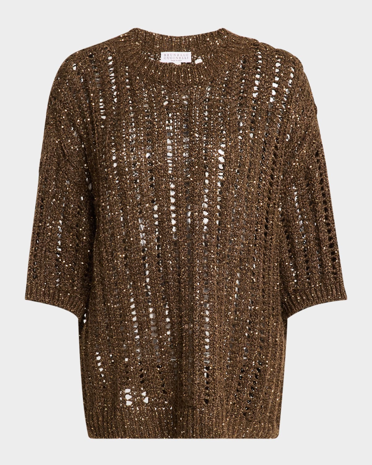 Brunello Cucinelli Sweater In Perforated Knit In Cnn10 Chocolate
