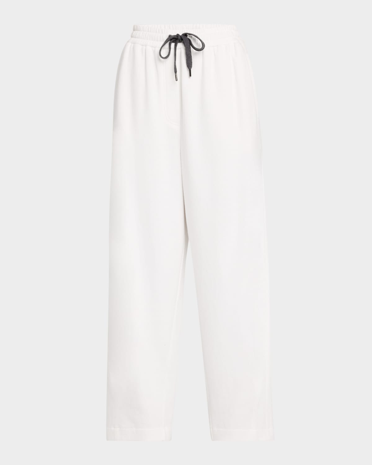 Brunello Cucinelli Piquet Fleece Wide-leg Pull-on Tennis Pants In C7220 Off White