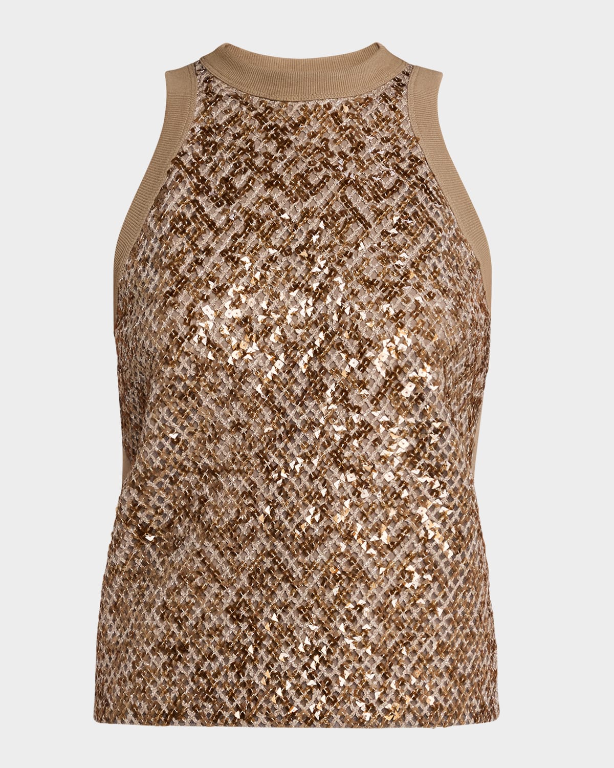 Brunello Cucinelli Paillette Embroidered Jersey Tank Top In C9447 Nutshell
