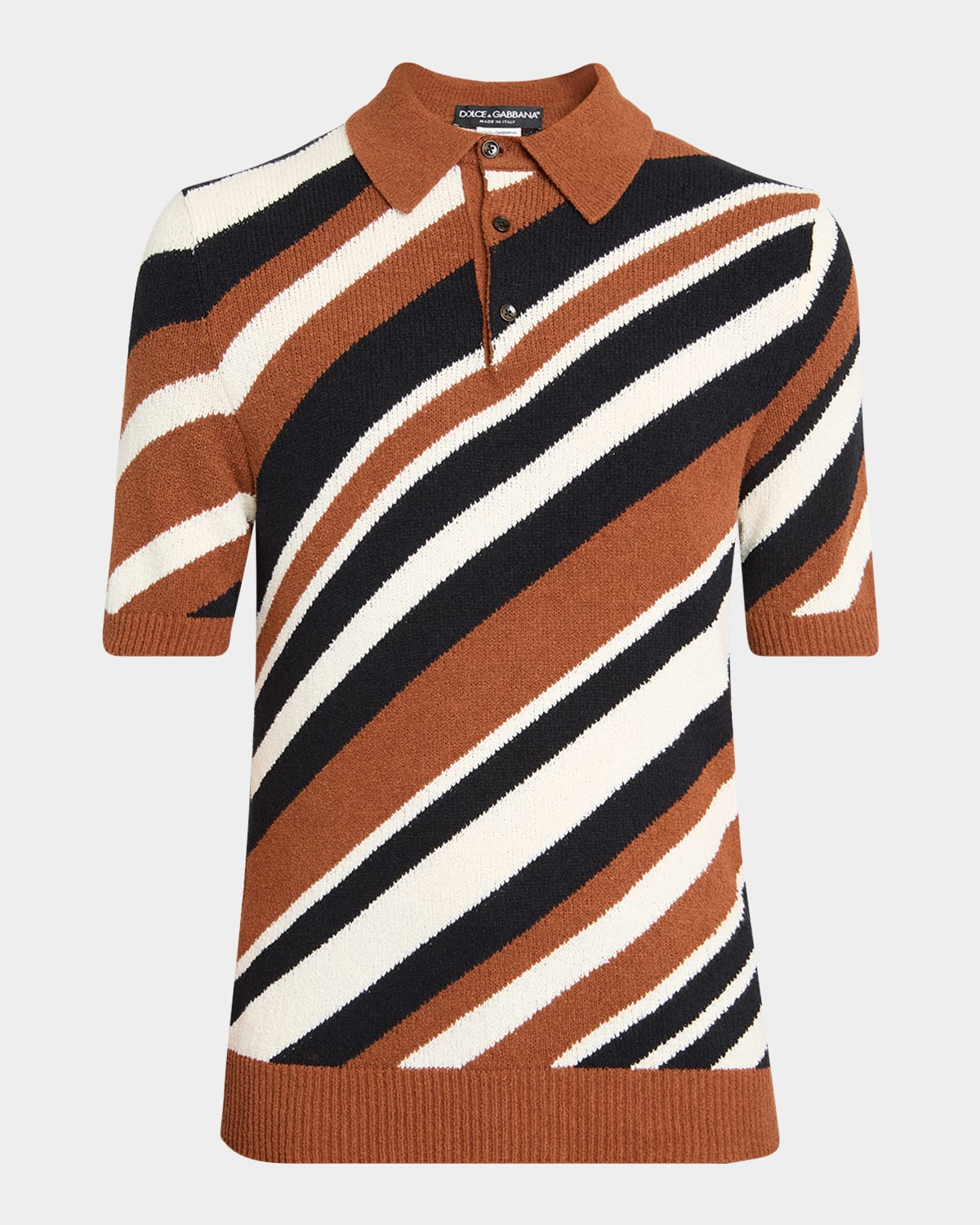 Men's Diagonal Striped Knit Polo Shirt